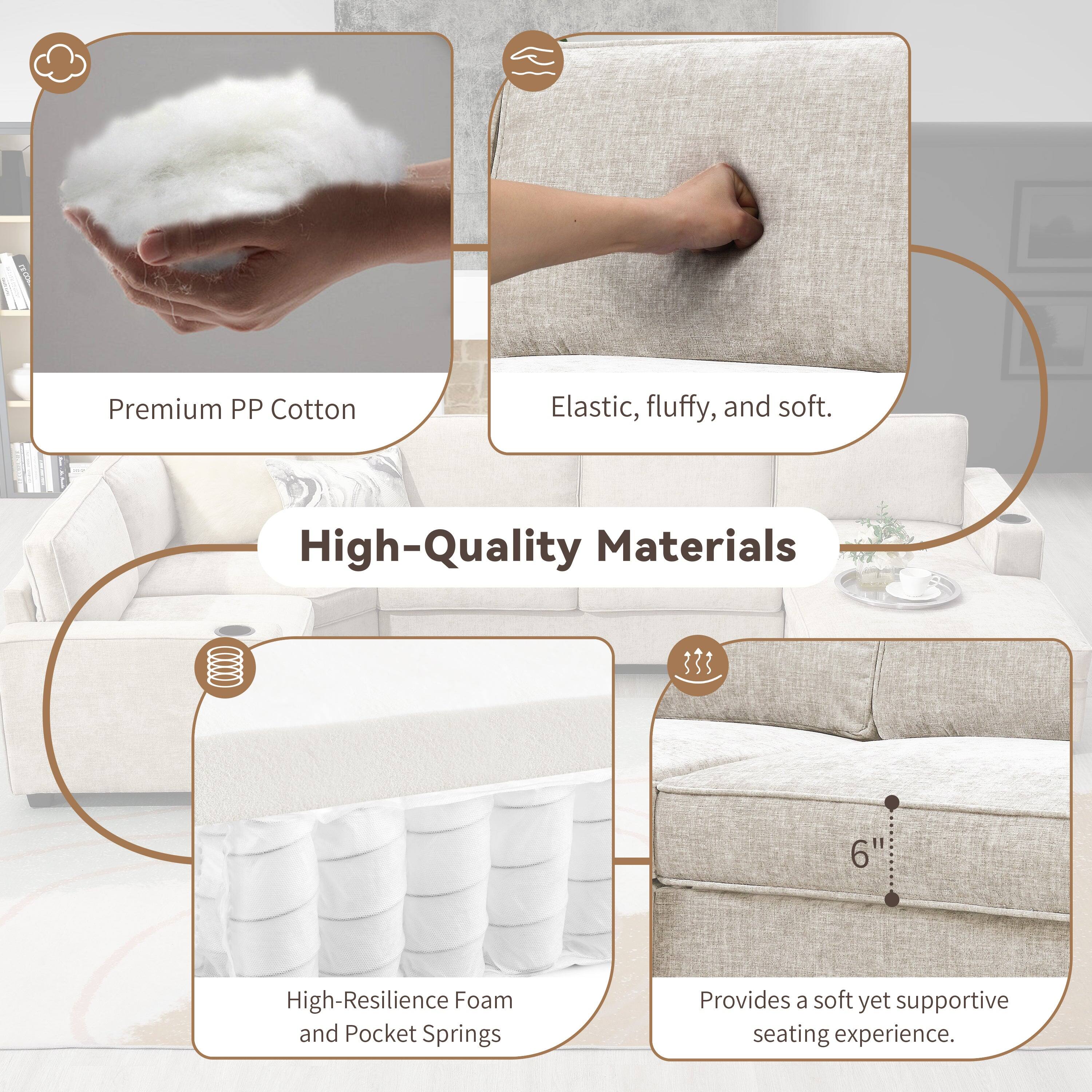 Premium PP Cotton Elastic, fluffy, and soft. High-Quality Materials 6 High-Resilience Foam and Pocket Springs Provides a soft yet supportive seating experience.