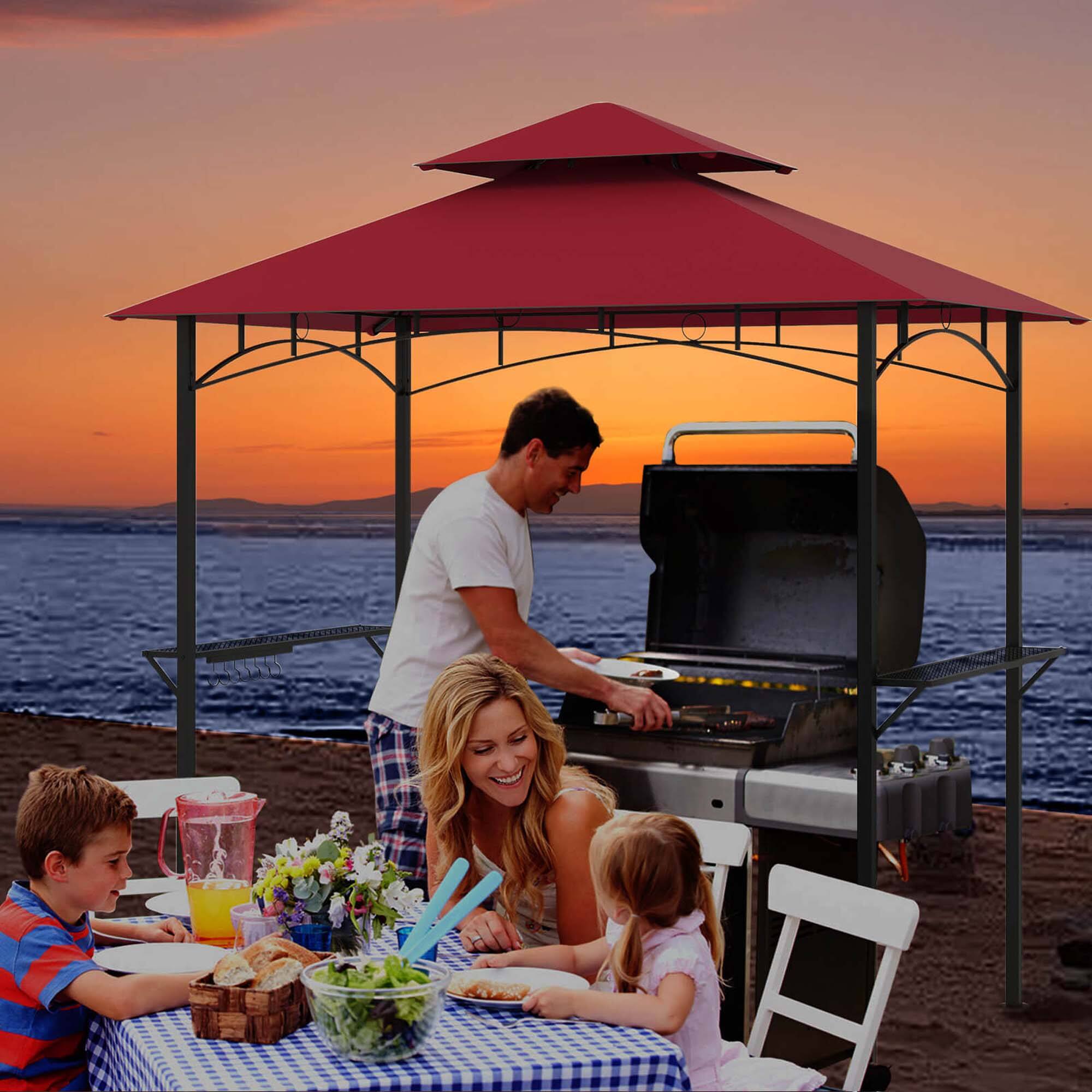 Alt View 3. Costway - Costway 8' x 5' Grill Gazebo with 2 Shelves 7 Hooks Metal Frame Soft Top - Wine.