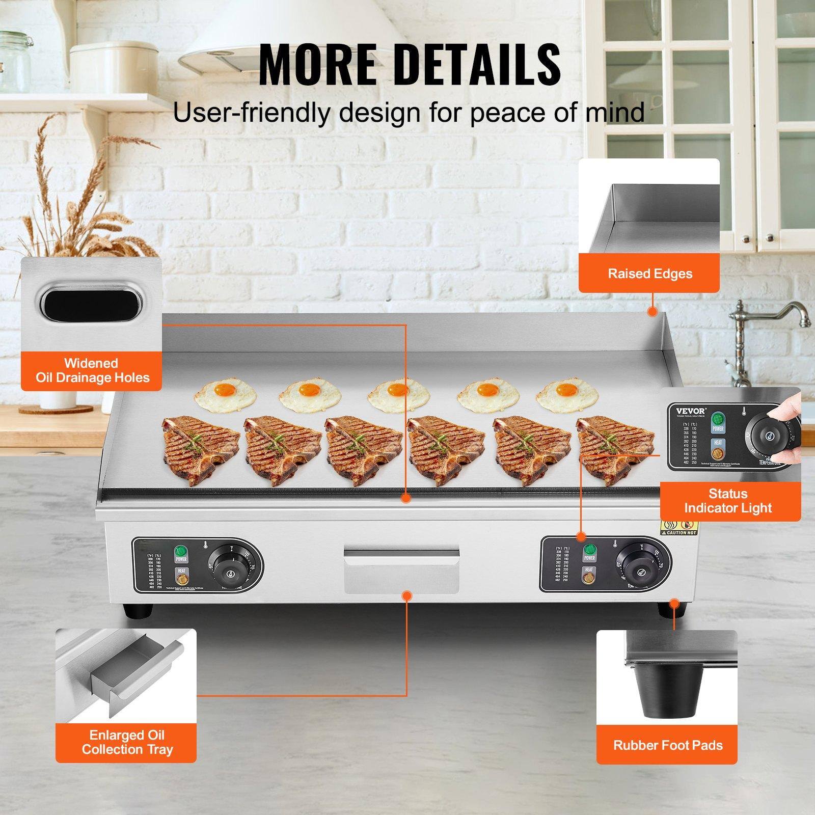 MORE DETAILS  
User-friendly design for peace of mind  

- Raised Edges  
- Widened Oil Drainage Holes  
- Enlarged Oil Collection Tray  
- Status Indicator Light  
- Rubber Foot Pads