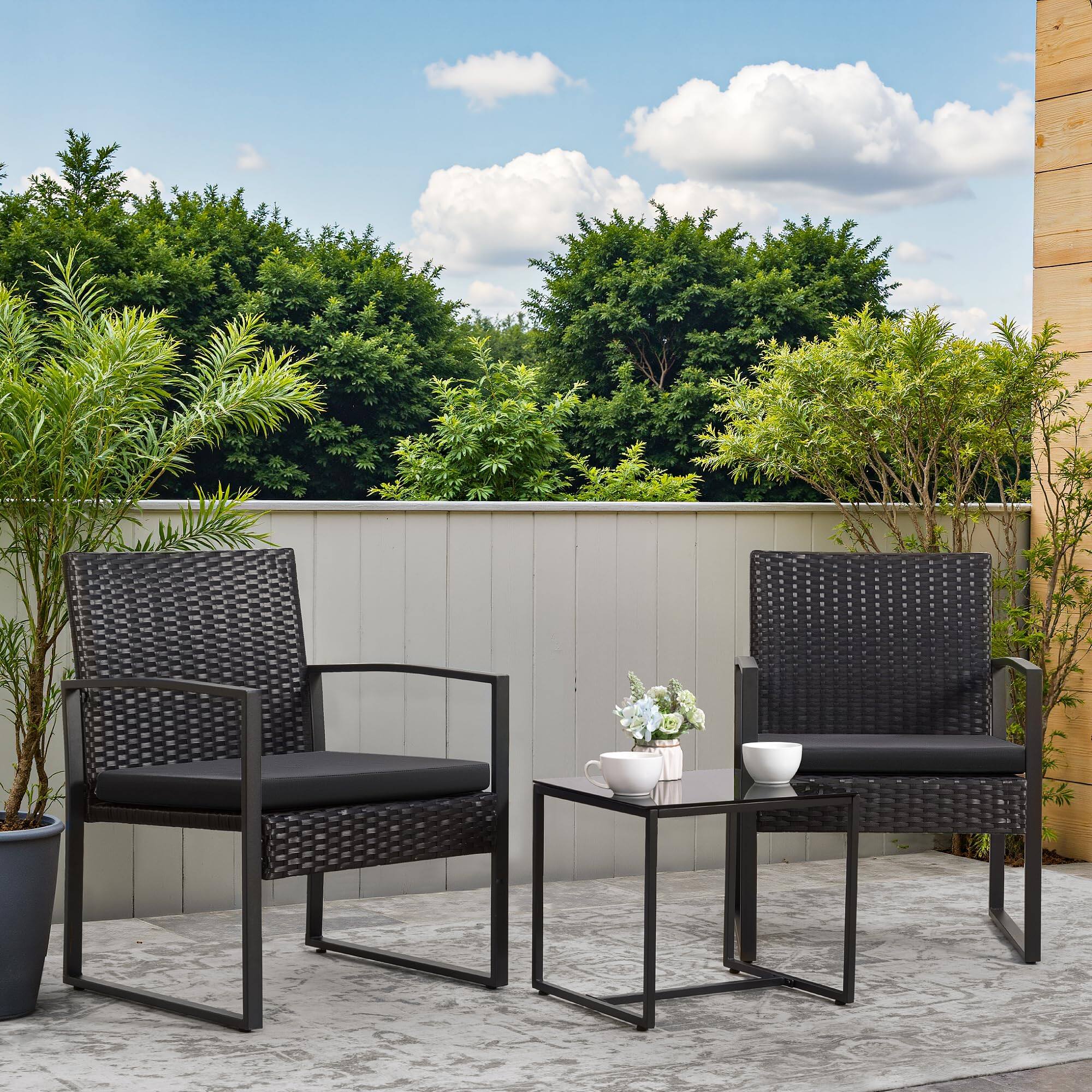 Left. Fabibe - 3 Piece Wicker Conversation Bistro Sets Outdoor Patio Set Modern Rattan Chair Furniture Sets with Coffee Table for... - Blue.