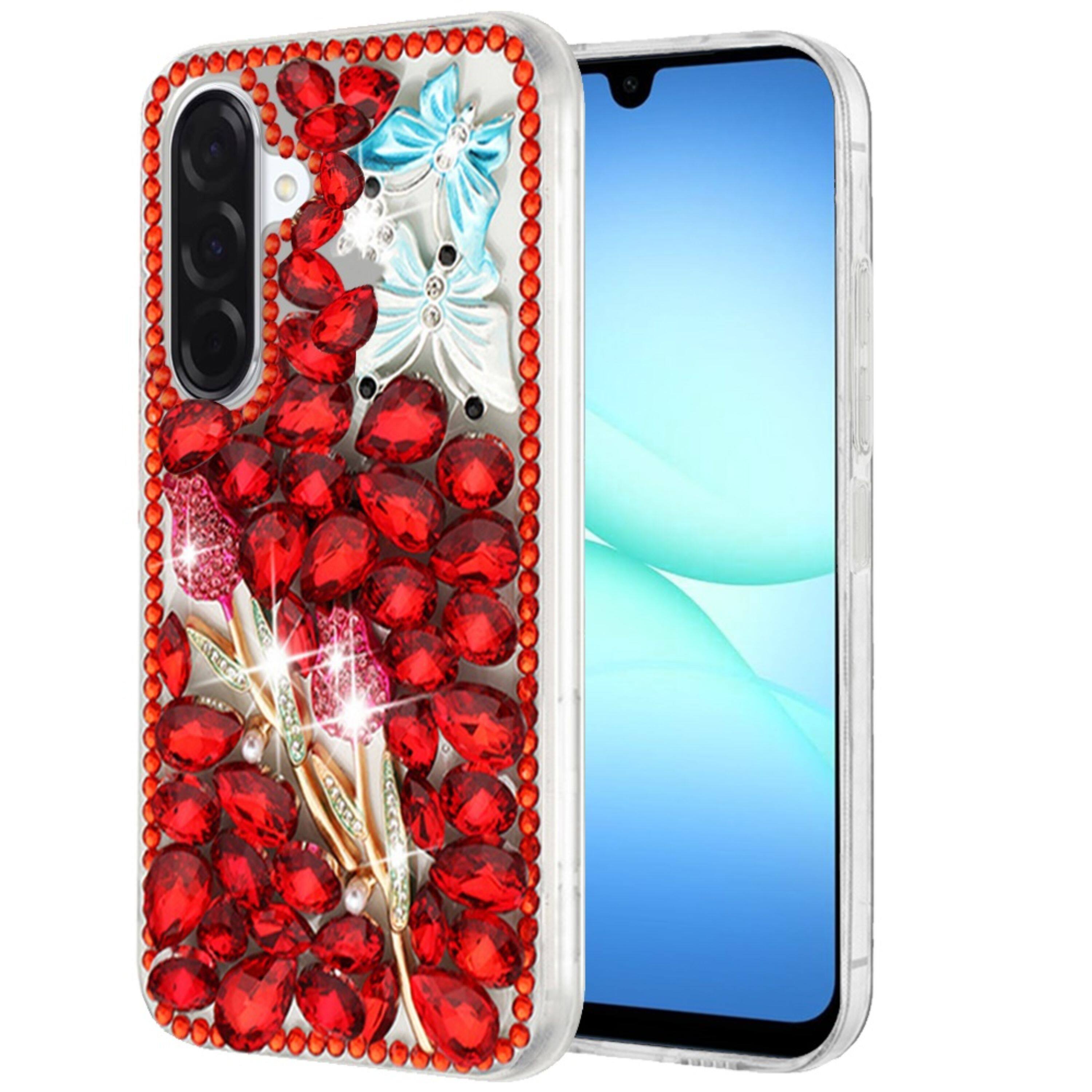 Left. Kitcheniva - Full Diamond Bling 3D Jewel Ornaments Plus Tempered Glass For Samsung A17 5G Red Exquisite Garden - Multicolor.
