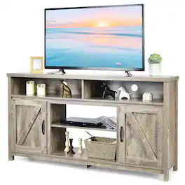 Costway - 59" TV Stand Media Center Console Cabinet w/ Barn Door for TV's 65" - Natural