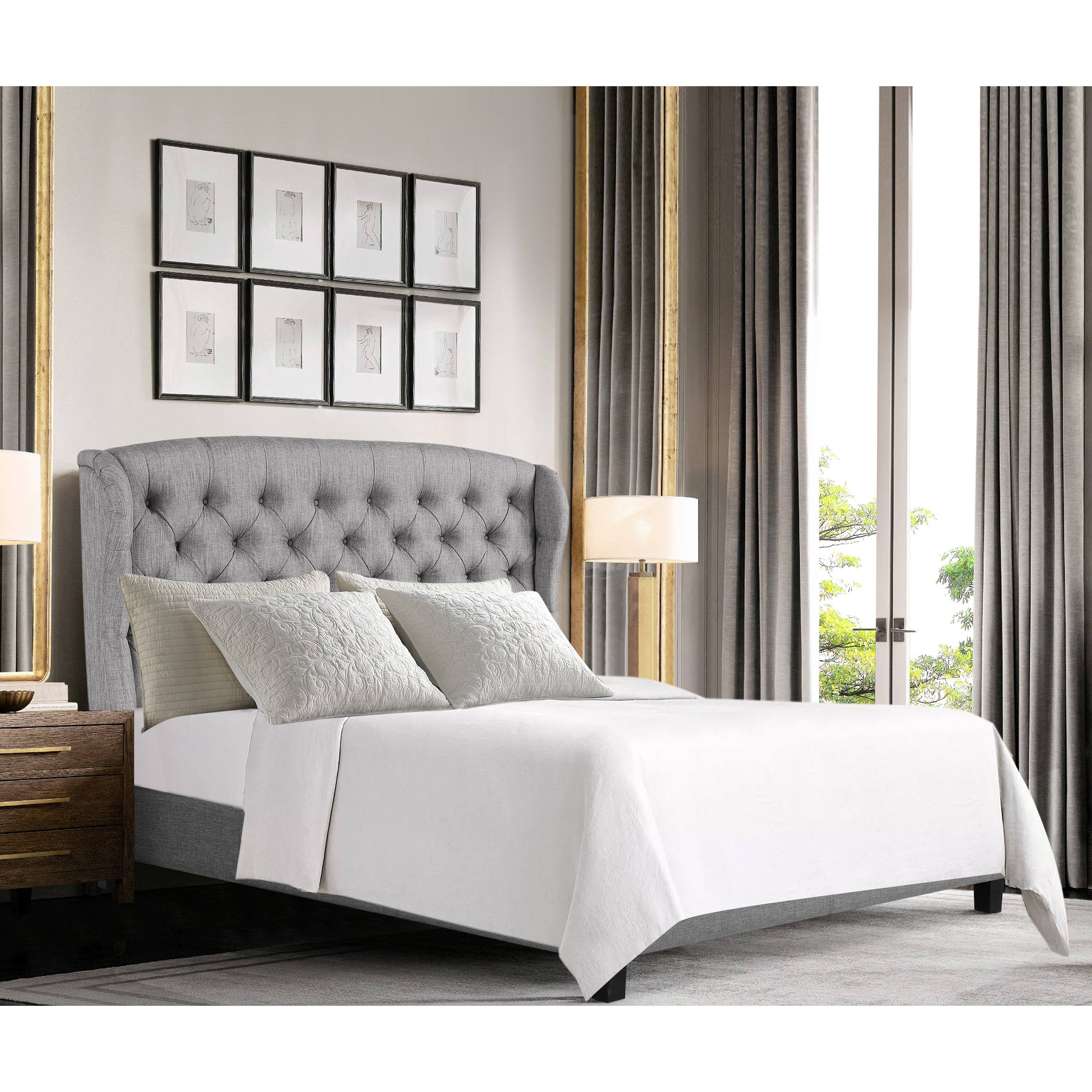 Alt View 1. Boyel Living - High Back Tufted Upholstered Bed with Solid Wood Frame - Light Gray.