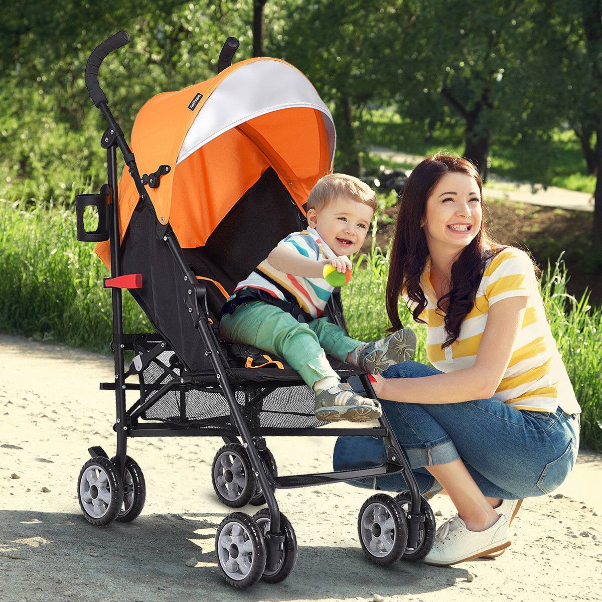 Alt View 1. Costway - Costway Folding Lightweight Baby Toddler Umbrella Travel Stroller with Storage Basket - Orange.
