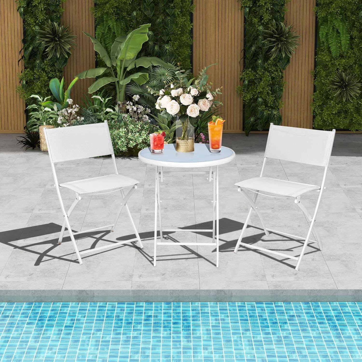 Alt View 1. Costway - Costway 3-Piece Patio Folding Bistro Set, Outdoor Foldable Chair & Table Set - White.