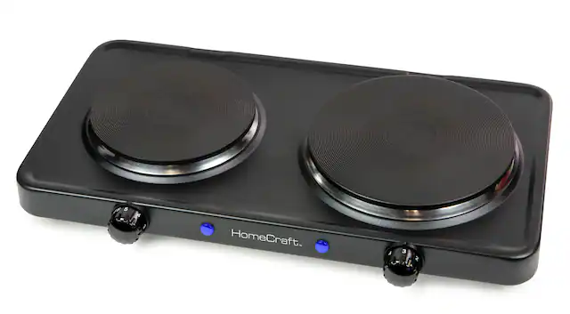Front. HomeCraft - Double Burner Hot Plate - Black.