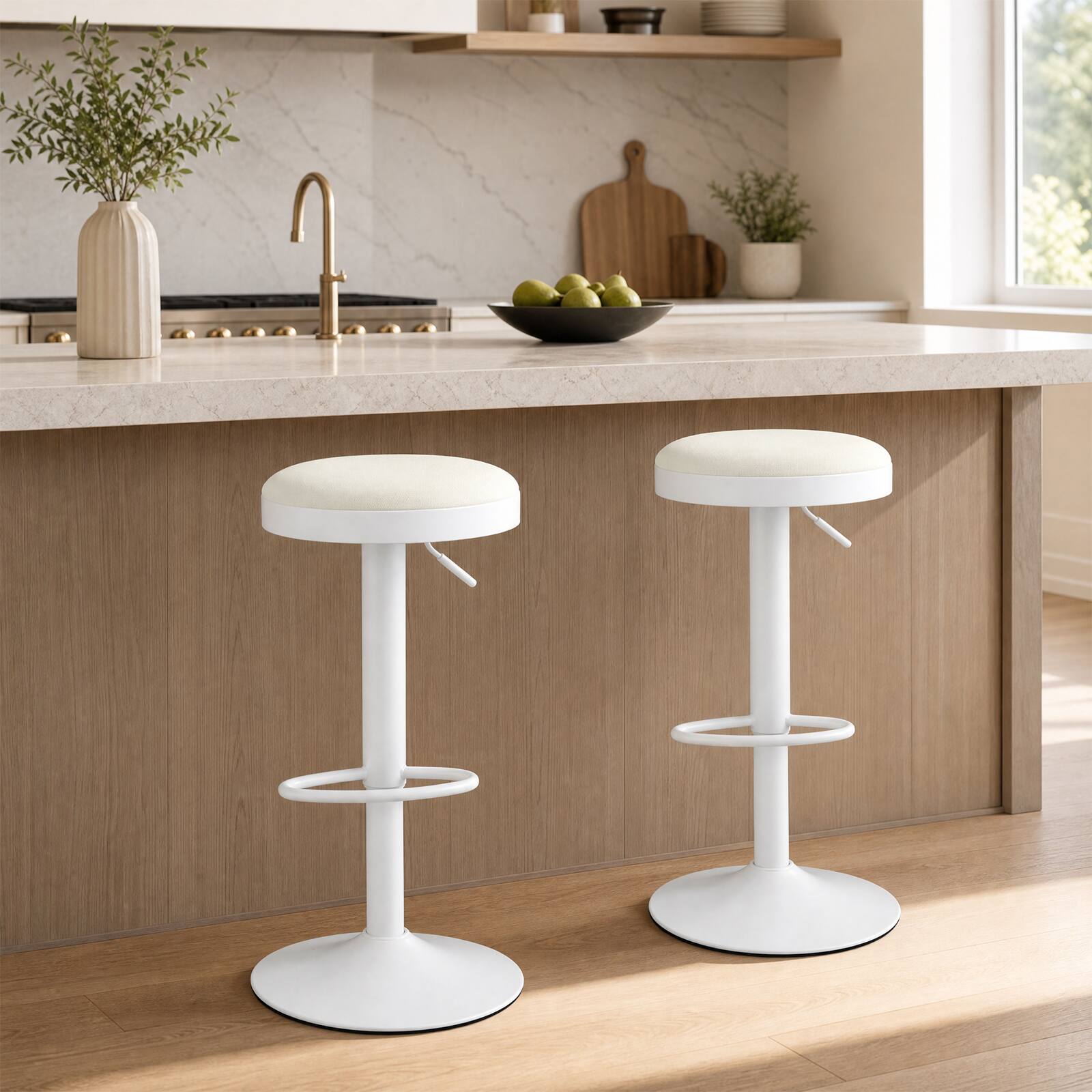 Alt View 1. Costway - Costway Bar Stools Set of 2, Kitchen Bar Stools with Height Adjustment, Swivel Function - White.