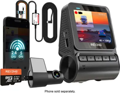 Rexing - V1P Flex X4 4K WiFi Dual Dash Cam - Black