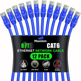 Maximm - Cat 6 Ethernet Cable 8 ft (12-Pack) - UTP, 10Gbps, 550MHz