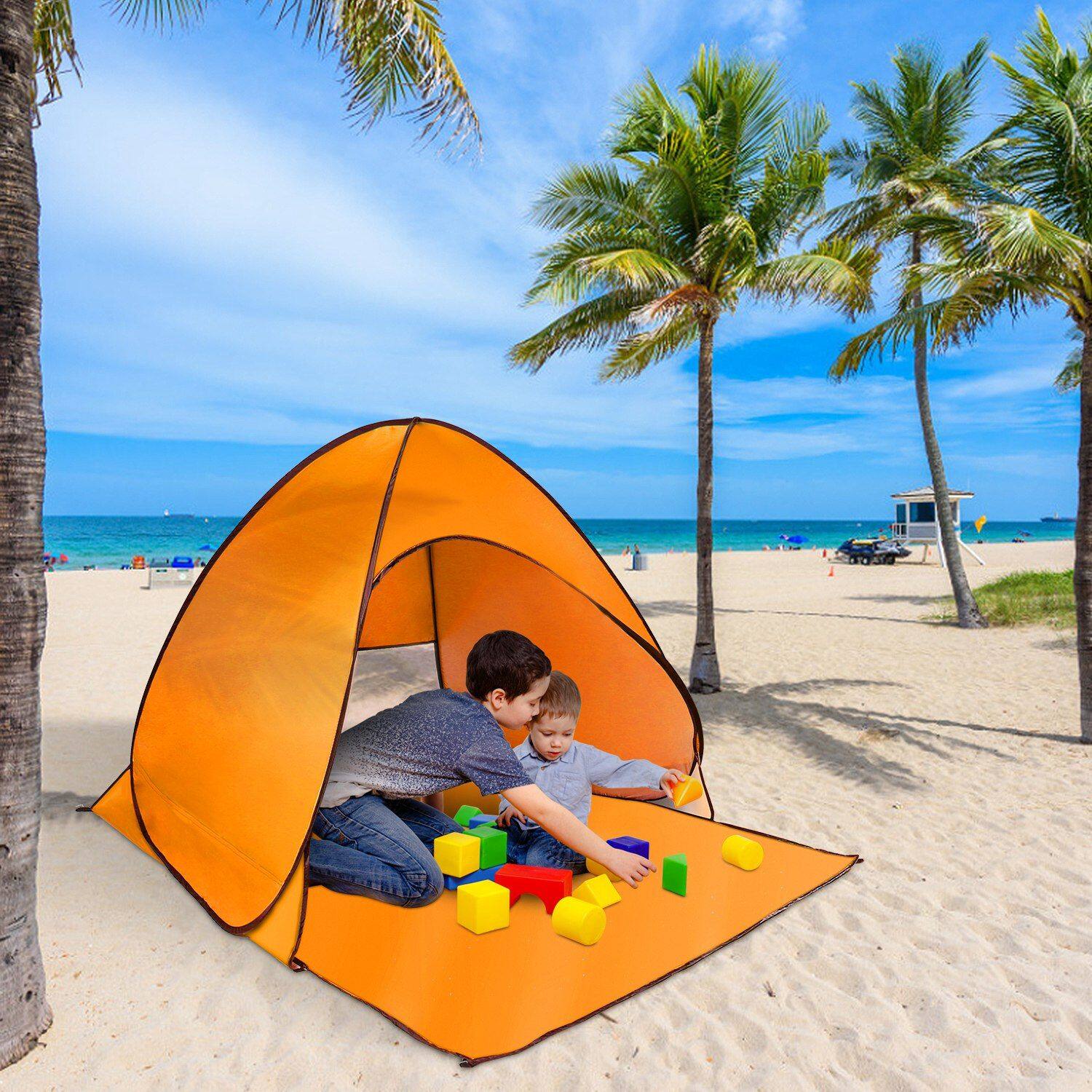 Alt View 3. Loheer - Loheer Pop Up Beach Tent Sun Shade Shelter Anti-UV Waterproof Automatic Canopy for 2-3 Man Portable Sun Shelter Orange - Orange.