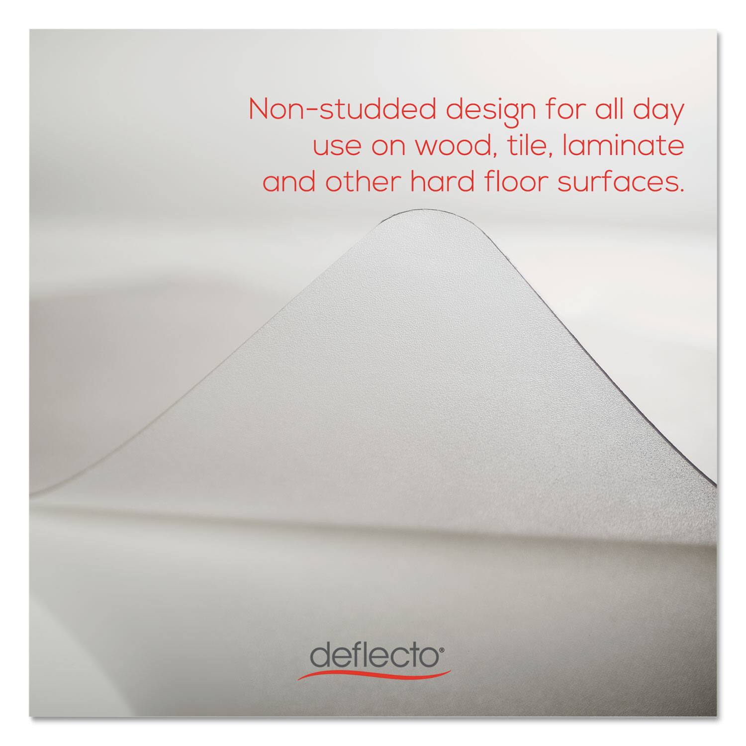Non-studded design for all day use on wood, tile, laminate and other hard floor surfaces.

deflecto