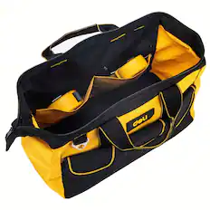 Front. Deli - 13 Inch Heavy Duty Contractor Tool Bag 15 Pockets with Adjustable Strap - Yellow.
