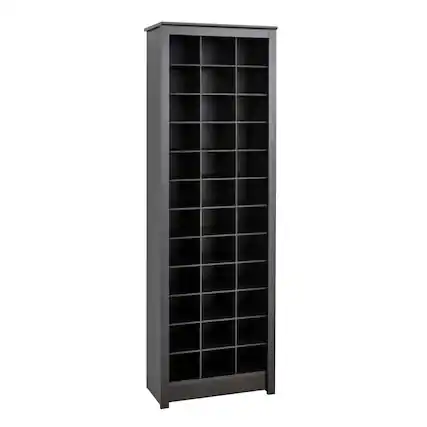 Front. Prepac - Space-Saving Shoe Storage Cabinet, Black - Black.