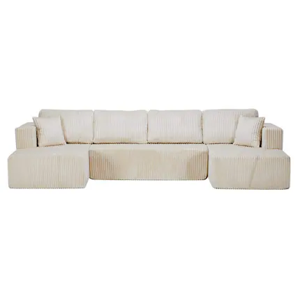 Front. Roomtec - U shape Modular Sectional Sofa Compressed Sectional Sofa Modern Minimalist Style Corduroy Couch Sleeper Sofa for Living - Beige.