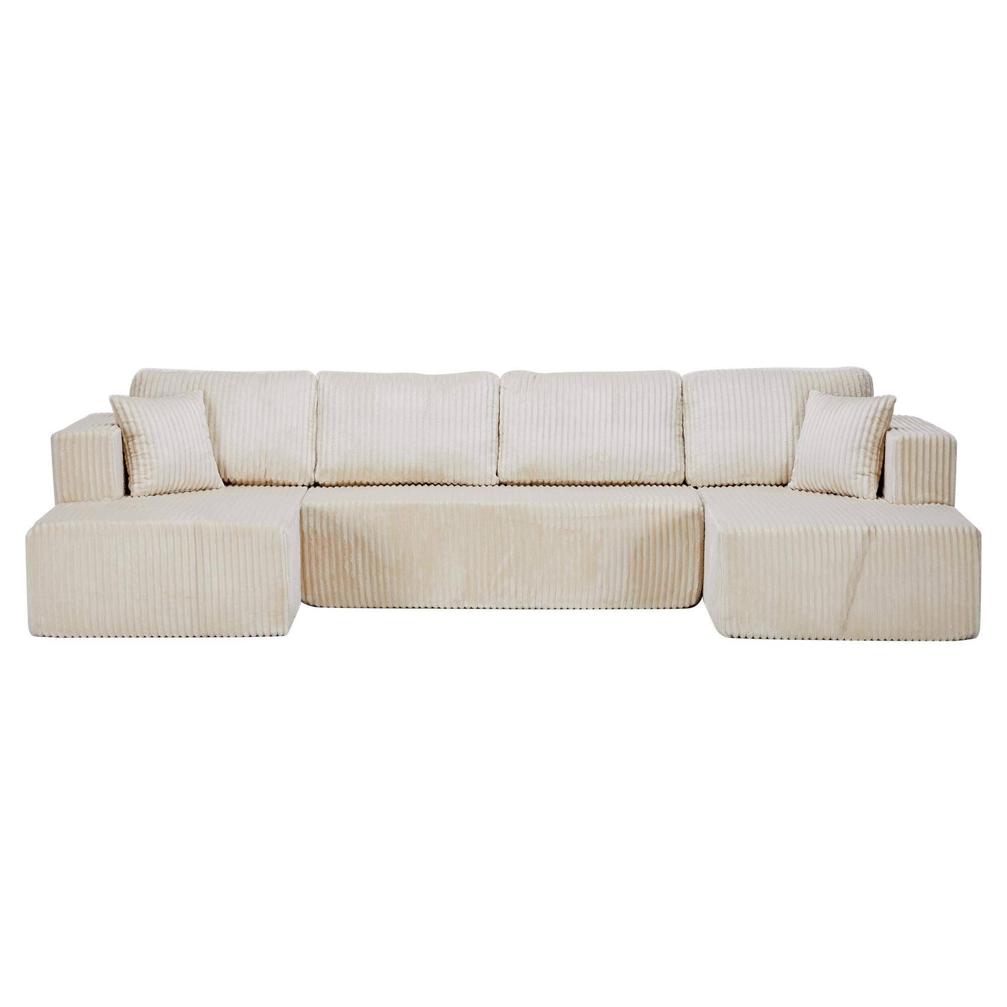 Front. Roomtec - U shape Modular Sectional Sofa Compressed Sectional Sofa Modern Minimalist Style Corduroy Couch Sleeper Sofa for Living - Beige.