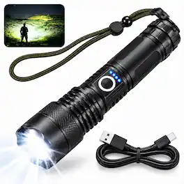 AMUMU - LED Camping Lantern Rechargeable Waterproof Portable Flashlight 5 Lighting Modes Compact and Lightweigh USB-C Charging - Black