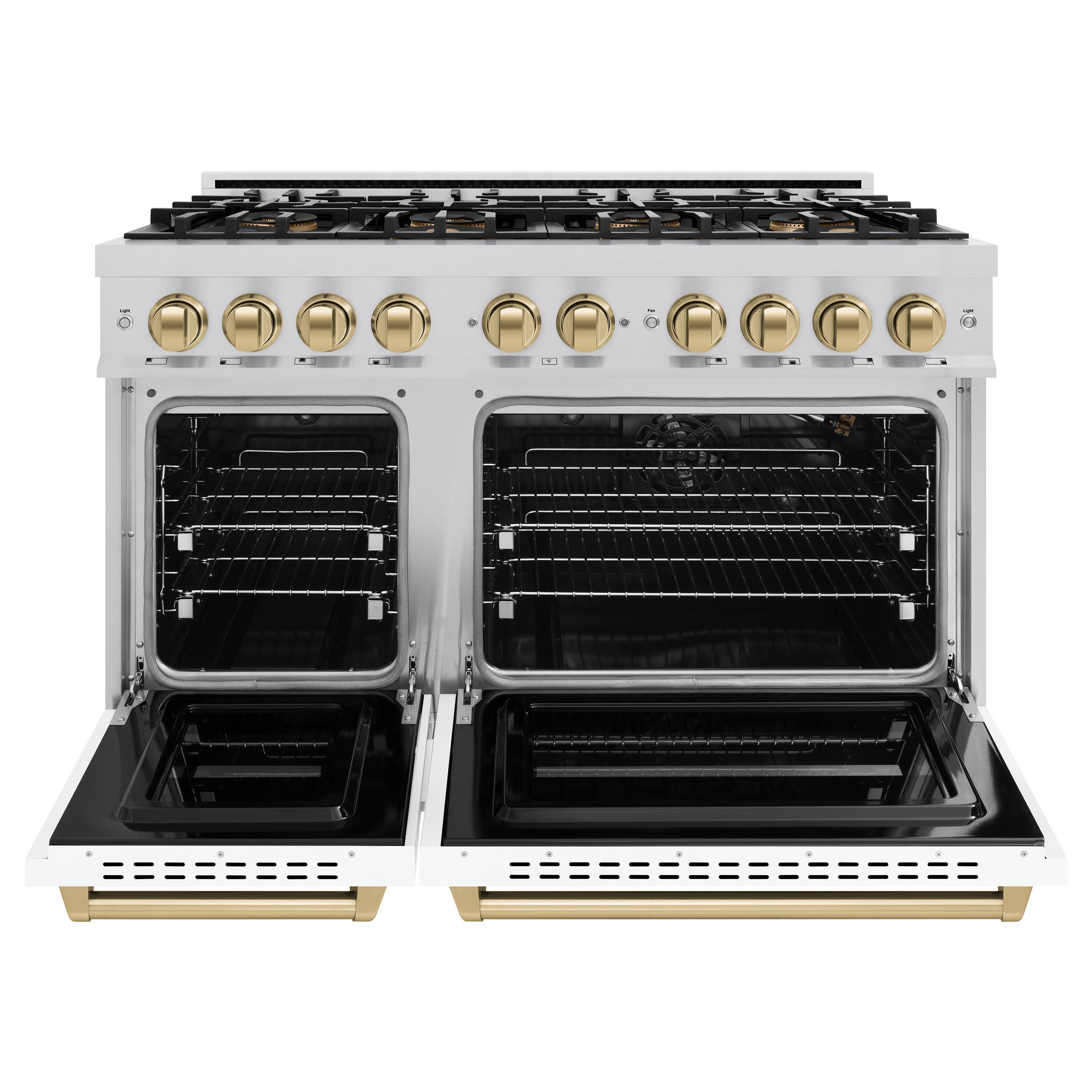 Angle. ZLINE - Autograph 48 in. 6.7 cu. ft. Classic Freestanding DuoPro Gas Range w/ White Matte Door and Champagne Bronze Accents - White Matte.