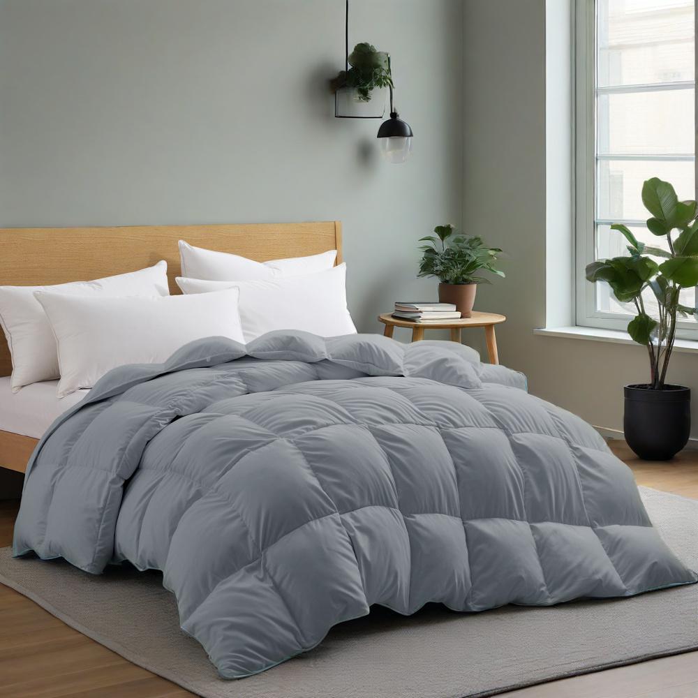 Angle. Peace Nest - Peace Nest Heavyweight Extra Warmth White Goose Feather Down Fiber Duvet Comforter Insert, Gray, Twin - Gray.