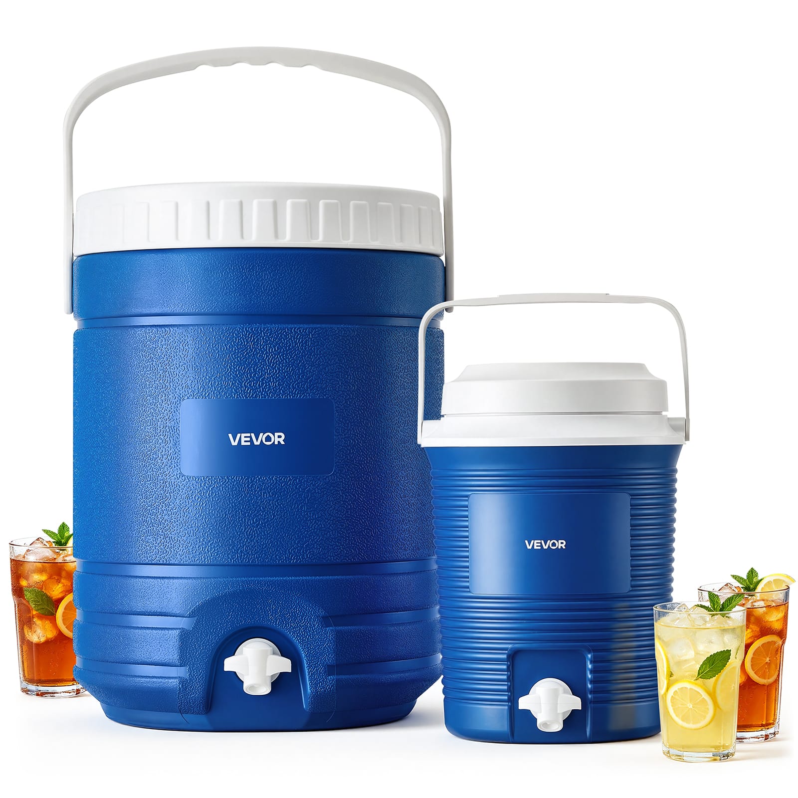 VEVOR - Insulated Beverage Dispenser 2 Gallon + 4.8 Gallon Beverage Server,for Camping Outdoor Event Parties,Leakproof Ice Water - Blue;White