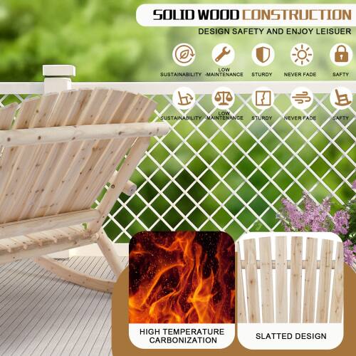 SOLID WOOD CONSTRUCTION  
DESIGN SAFETY AND ENJOY LEISURE  

1. LOW SUSTAINABILITY - MAINTENANCE  
2. STURDY  
3. NEVER FADE  
4. SAFETY  

HIGH TEMPERATURE CARBONIZATION  
SLATTED DESIGN