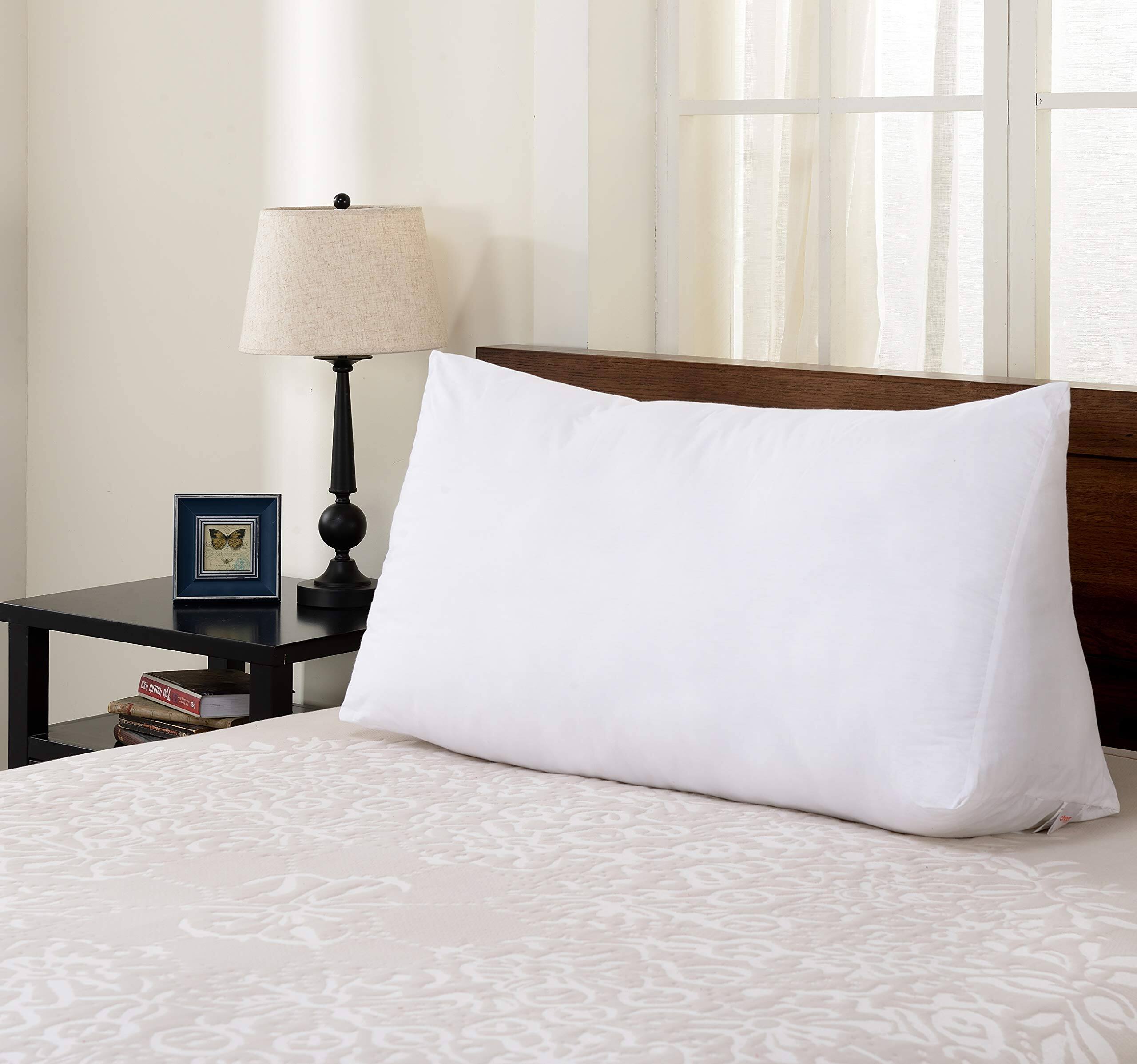 Back. Cheer Collection - Plushy Wedge Pillow for Reading in Bed - Large Backrest, Soft Headboard Cushion for Dorm or Home - White.