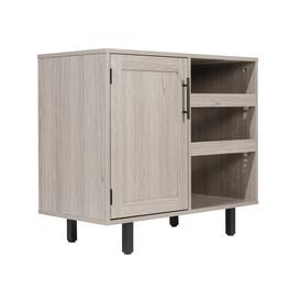 Flash Furniture - Elmont Classic Bar and Sideboard with Shaker Style Single Door Cabinet with Hanging Glass Storage and Open Bottle Shelve - Gray