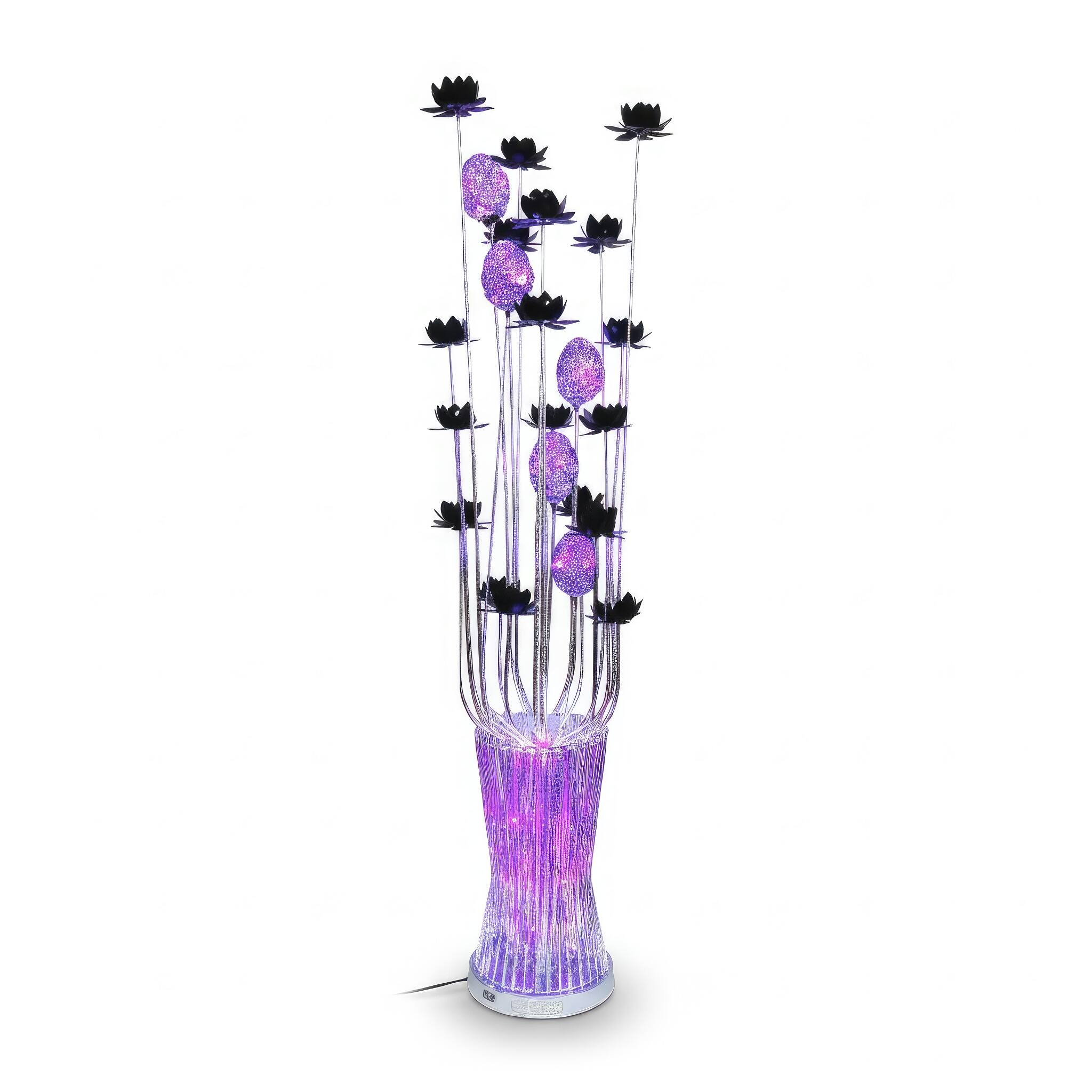 Angle. FC Design - 61"H Black Floral Spray with Peach  LED Glow Floor Lamp.