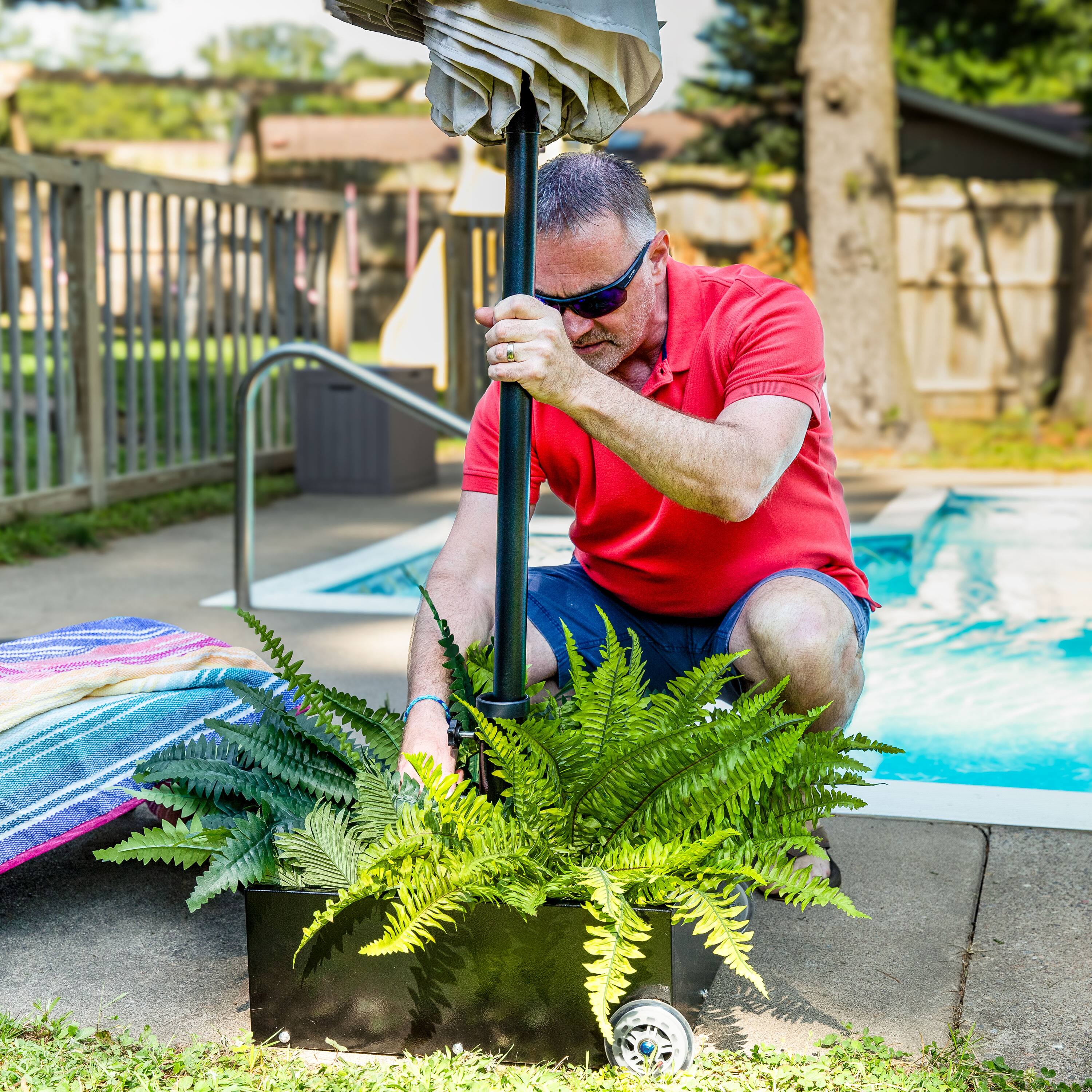 Alt View 5. Sunnydaze - Outdoor Umbrella Base with Fillable Planter and Wheels - Black.
