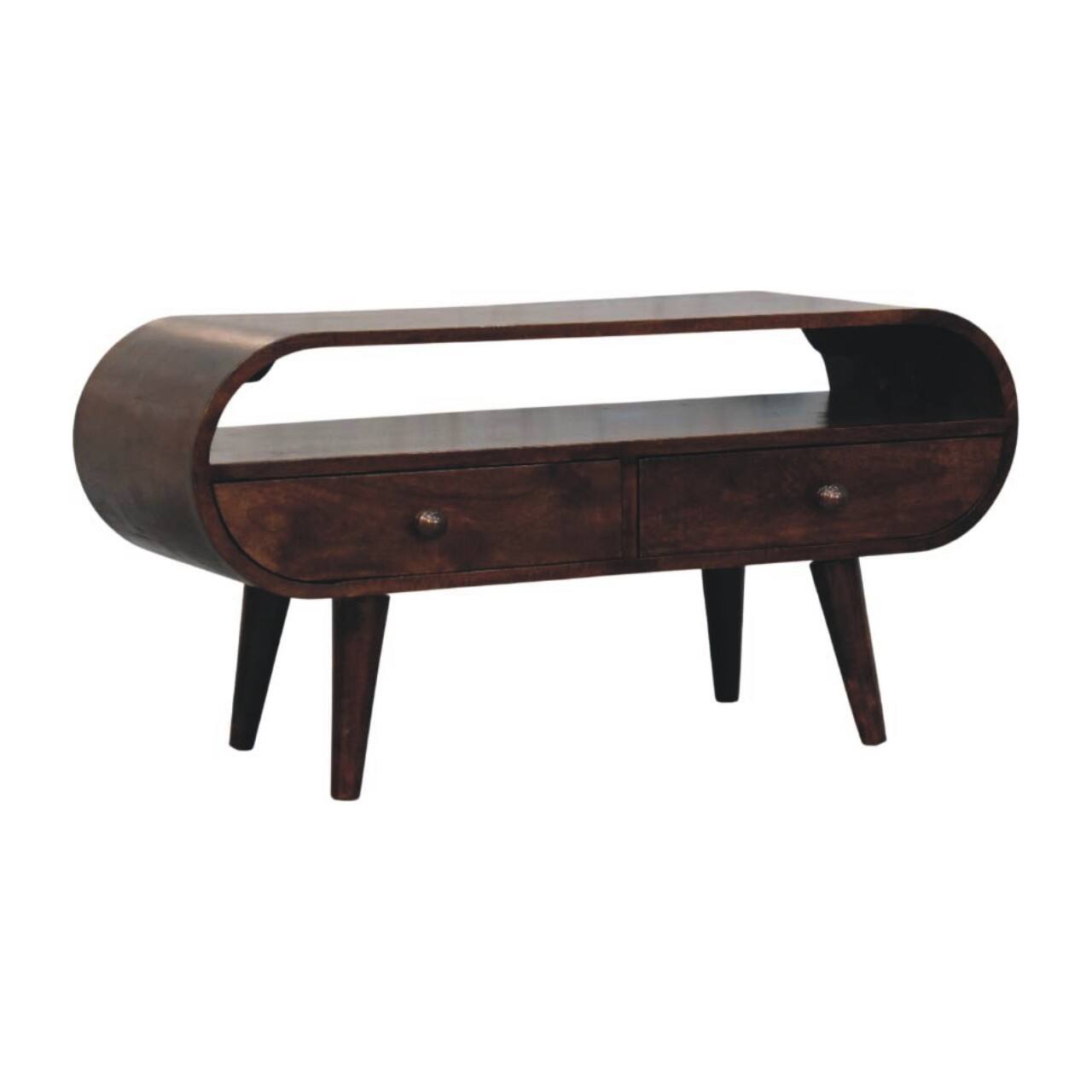 Angle. Artisan Furniture - Artisan Furniture Solid Wood Walnut Curved Two Drawer Media Unit, Brown - Brown.