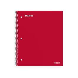 Staples - Premium Poly 5-Subject Notebook, 8.5" x 11", College Ruled, 200 Sheets - Red