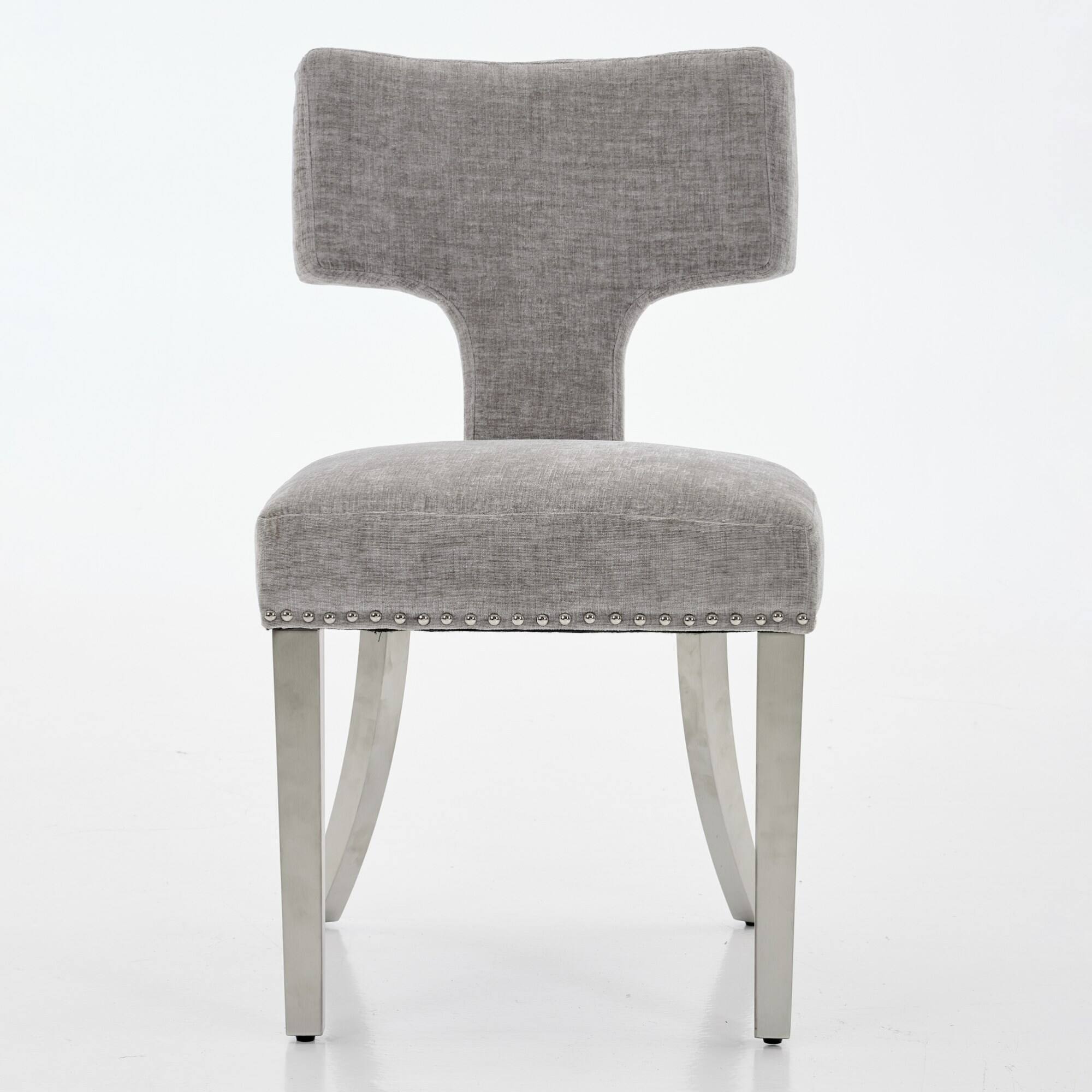 Angle. GOODSILO - Modern Upholstered Dining Chairs Set of 2 with Curved Backrest and Stainless Steel Legs - Gray.