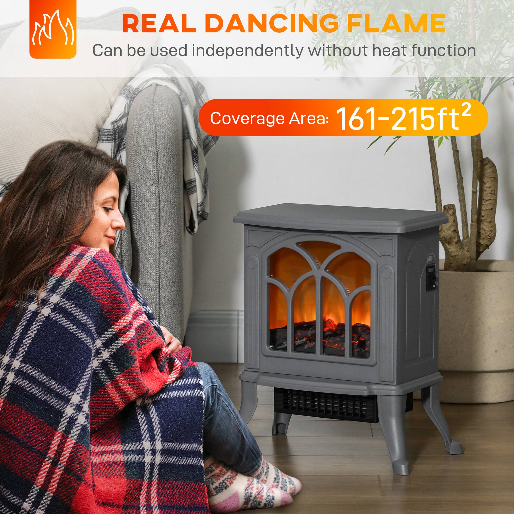 REAL DANCING FLAME  
Can be used independently without heat function  
Coverage Area: 161-215ft²