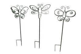 Zeckos - Corrugated Metal Ribbon Butterfly Garden Stakes Set of 3 - Silver