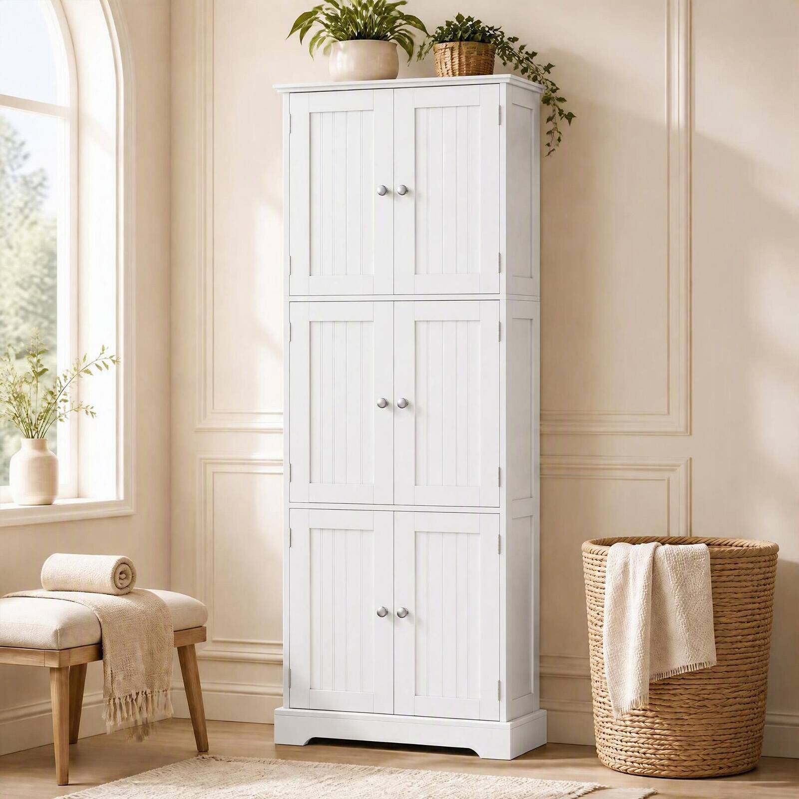 Alt View 5. Costway - Costway Tall Bathroom Storage Cabinet with 6 Doors, Adjustable Shelves for Kitchen - White.