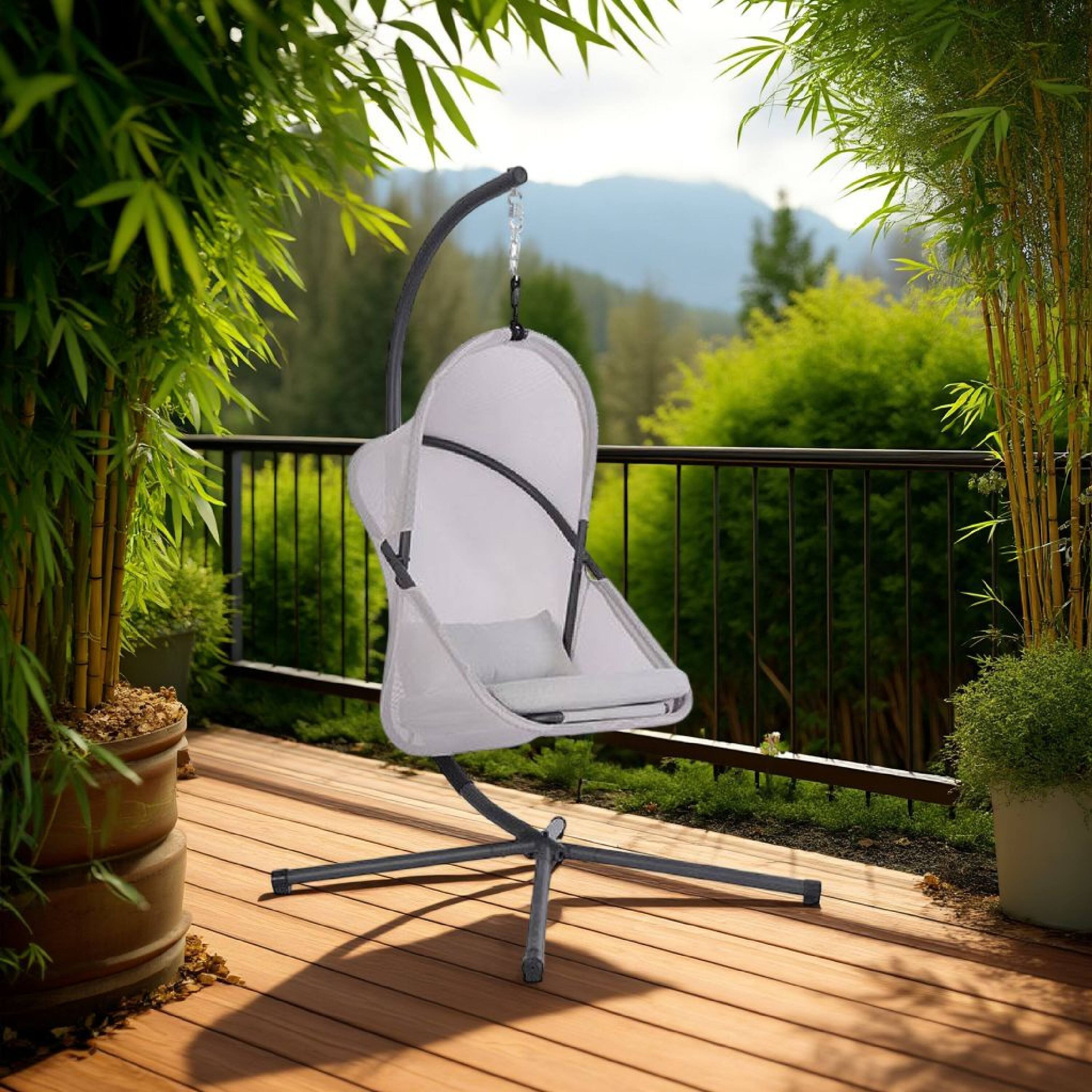Alt View 5. Manhattan Lane - Cery Outdoor Hanging Swing Chair, Cushioned Light Gray Mesh - Light Gray.