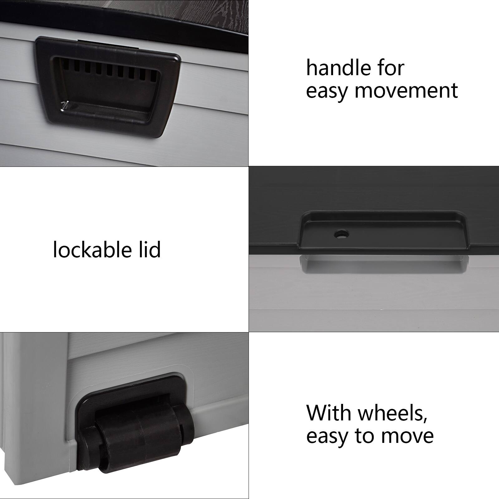 - Handle for easy movement
- Lockable lid
- With wheels, easy to move