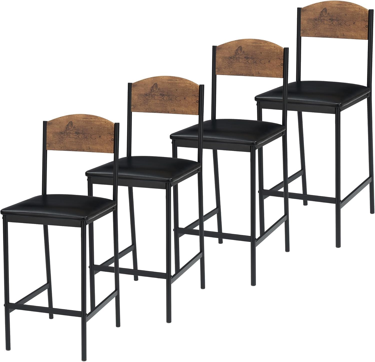 Front. GARVEE - Bar Stools, Set of 4 PU Upholstered Barstools, 25.2 Inch Modern Counter Height Barstools, Brown - Brown.