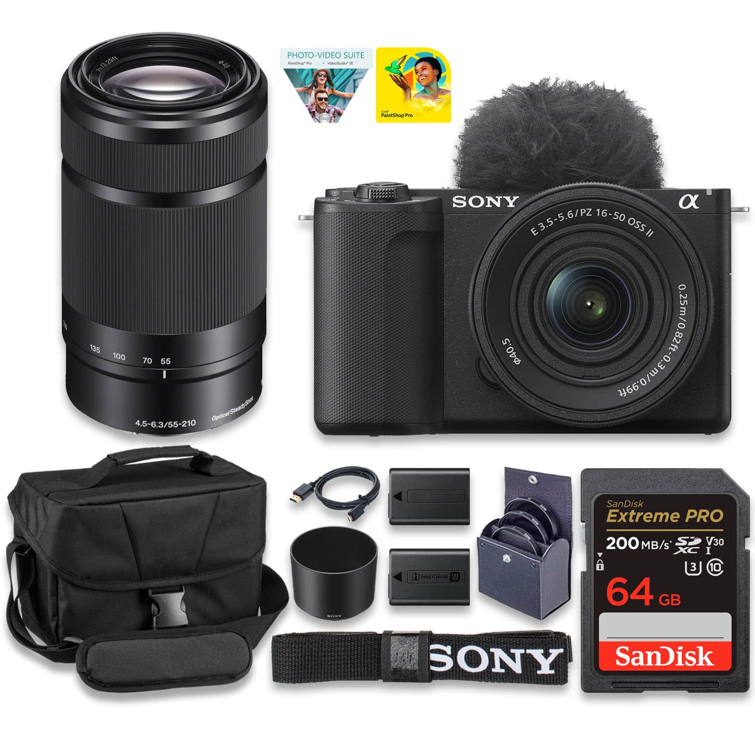 Bundle - Sony - ZV-E10 Camera with 16-50mm & 55-210mm Lenses, Battery, 64GB Card & Case - Black price history on PriceWatchPro