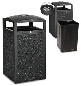 Alpine Industries - 40 Gallon Steel Outdoor Trash Can with Insert Liner and Dome Lid with Ashtray Urn - Gray