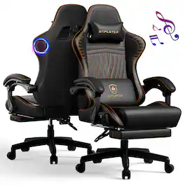 GTPlayer - PC Gaming Chair with Speakers Faux Leather Video Computer Chair - Orange