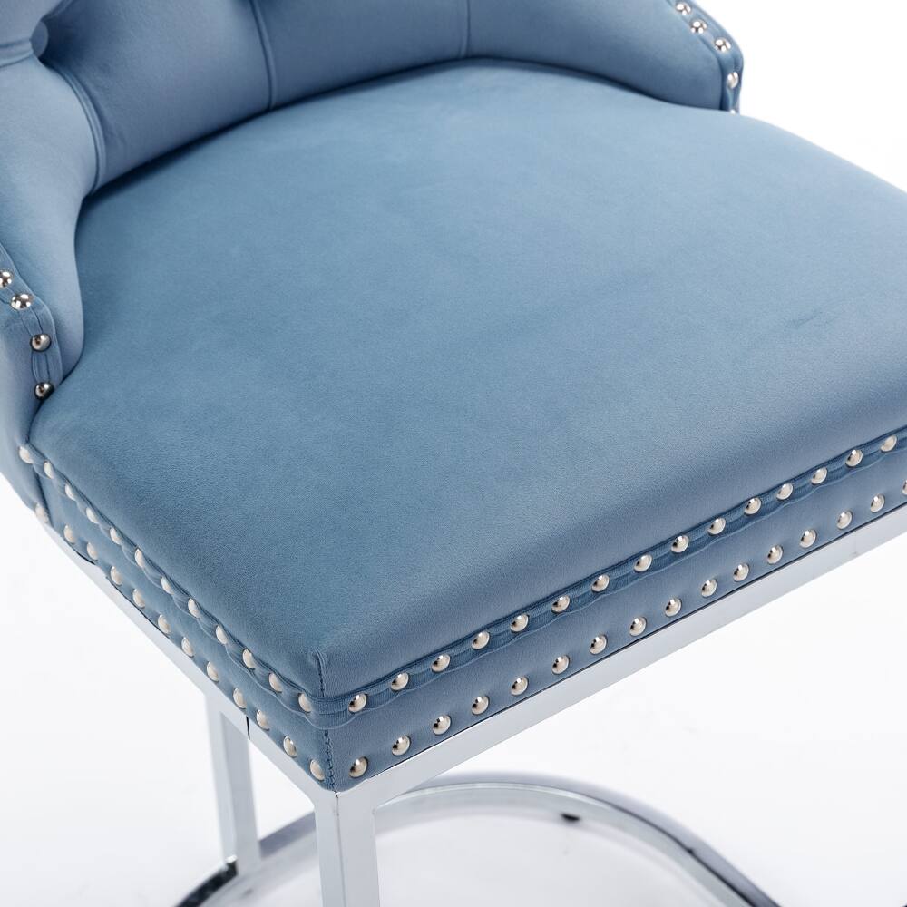Alt View 9. Loheer - Loheer 26 Inch Counter Height Bar Stools Set of 2 Light Blue Velvet Kitchen Island Chairs with Chromed Metal Base - Light Blue.