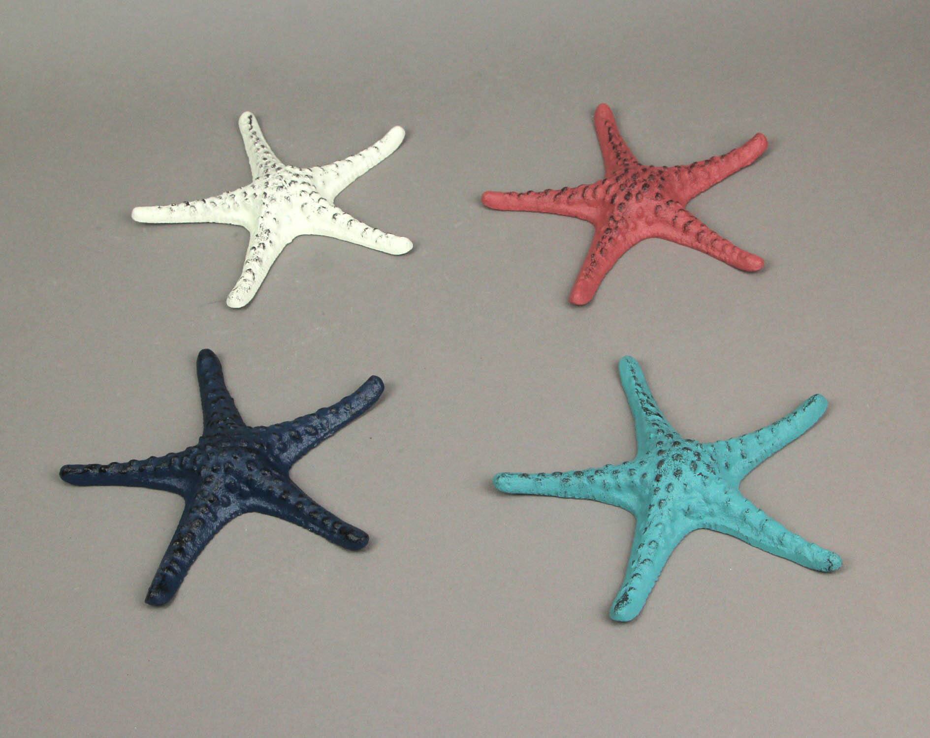 Alt View 1. J.D. Yeatts - Set of 4 Cast Iron Starfish Home Decor Sea Sculpture Coastal Table Decorations - Multicolored.