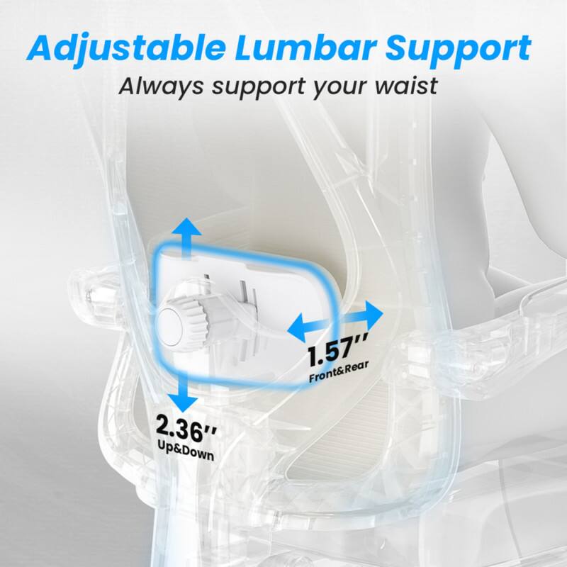 Adjustable Lumbar Support  
Always support your waist  

2.36" Up & Down  
1.57" Front & Rear