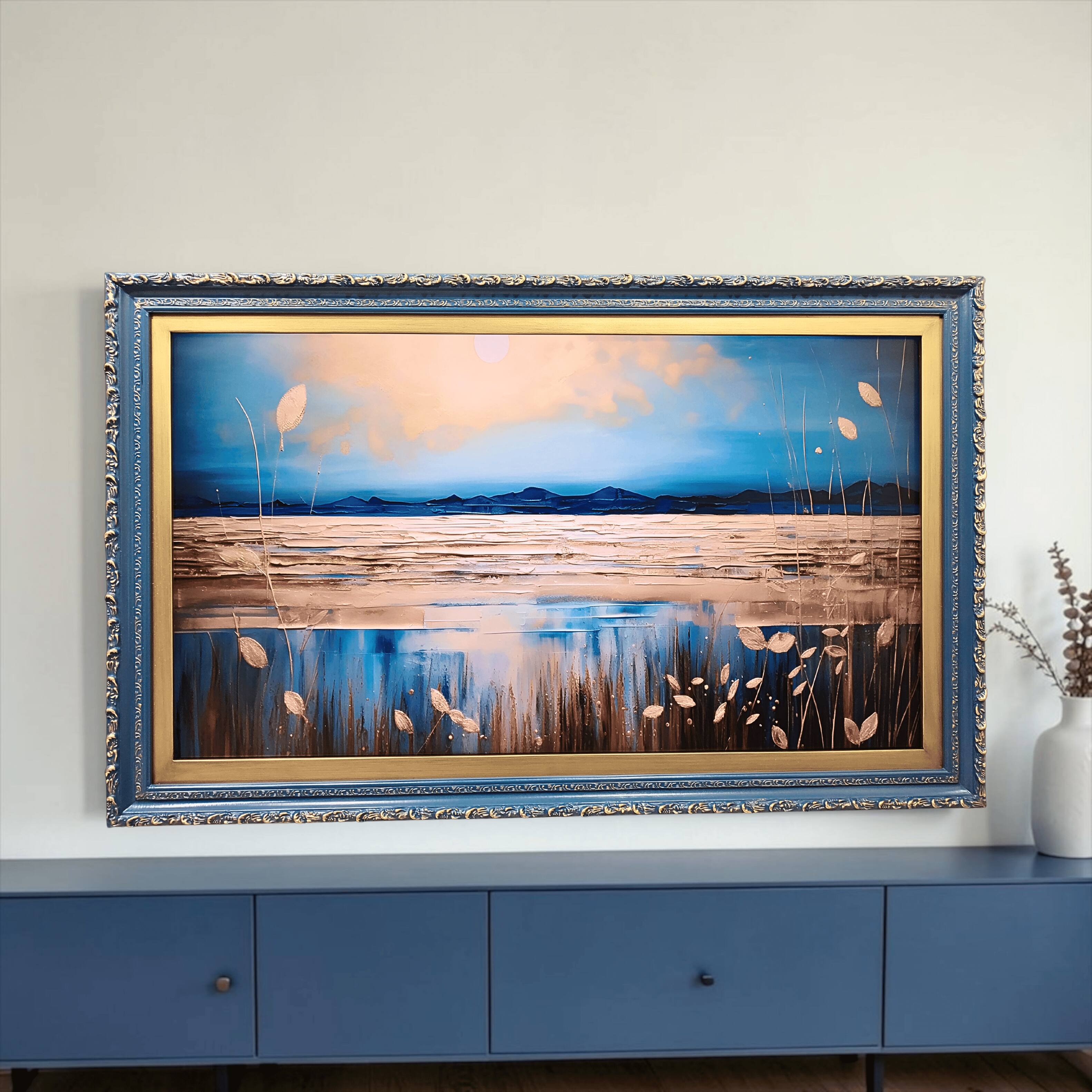 Alt View 9. LAREDO FRAME FACTORY - 55 inch Hisense Canvas TV Ornate frame, Canvas TV by Hisense - HONKY TONK BLUE WITH GOLD.