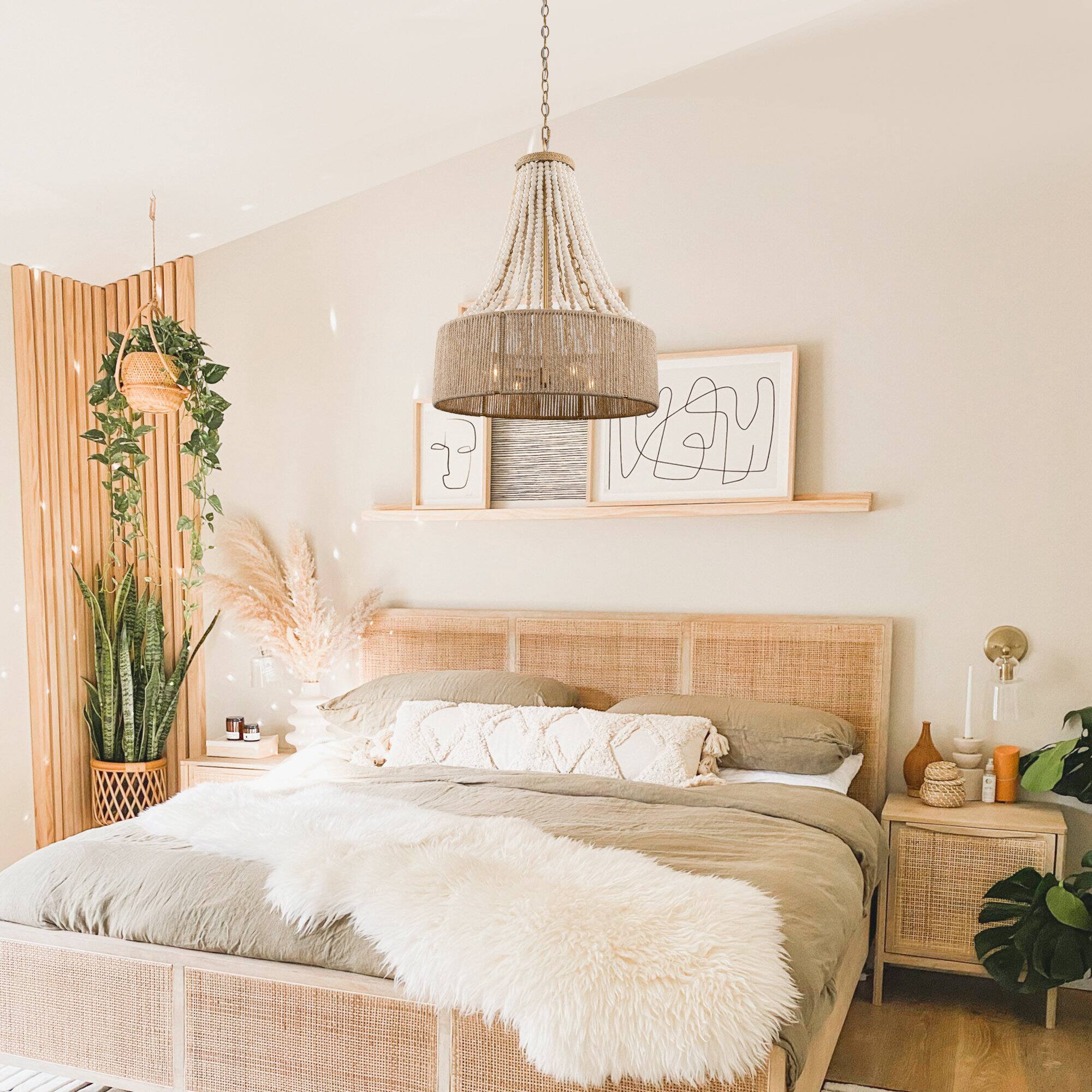 Left. Parrot Uncle - 17-inch Farmhouse 4-Light Golden Chandelier - White.