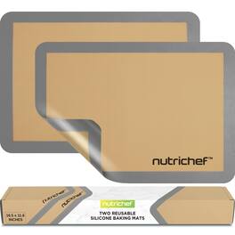 NutriChef - Silicone Baking Mats – 2 Non-Stick, Oven-Safe Up to 480°F, for Half Baking Pans, Grey Color (NUBAFUPAGR25)