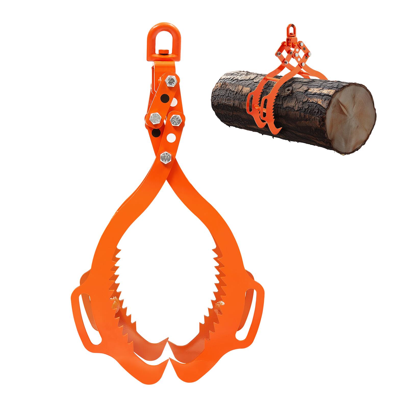 Alt View 5. VEVOR - 32in Log Lifting Tongs, 4-Claw Log Tongs, Heavy Duty Steel Log Grapple, 2200LBS Lifting Capacity, Swivel Log Graper - Orange.