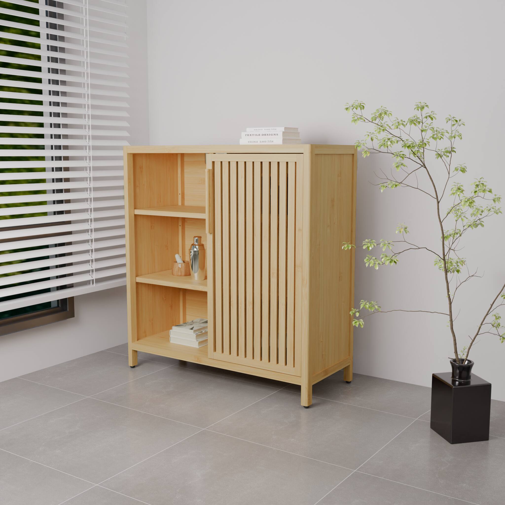 Back. TinyHomie - Large-capacity single-door storage shelves in living rooms bathrooms and other life scenes - Natural.