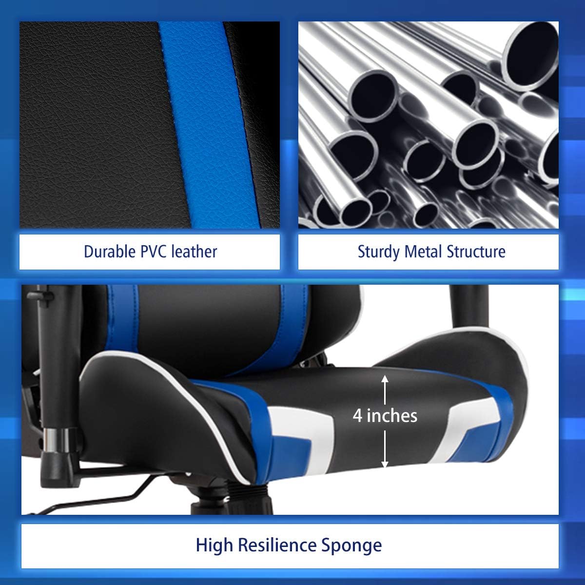 Durable PVC leather, Sturdy Metal Structure, 4 inches High Resilience Sponge.