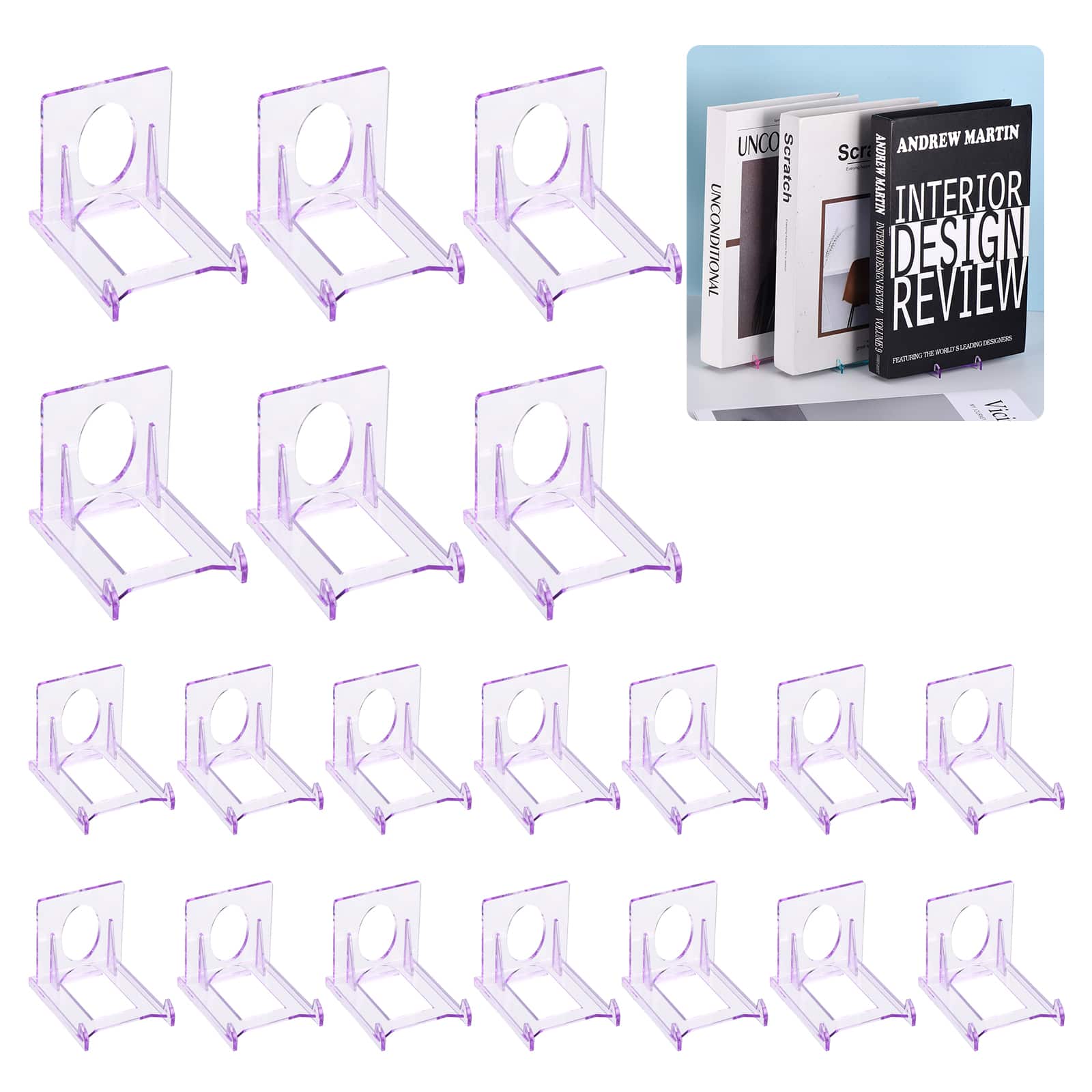 Unique Bargains - 20pcs Book Display Stands, 2" Adjustable Display Holder Mini Clear Easel Collector Stand for Comics, Magazines, DVDs - Purple